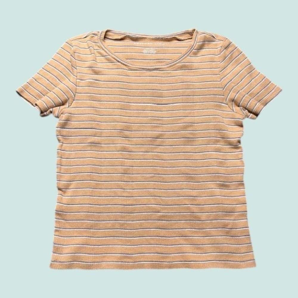 Striped T Shirt Ribbed Short Sleeve‎ Top Casual Everyday Tee